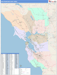 Bay Area Wall Map Zip Code Color Cast Style 2024